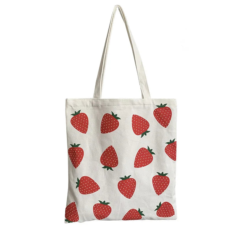 Canvas Tote Shopper Bag Strawberry Print Eco Shopping Shoulder Bag