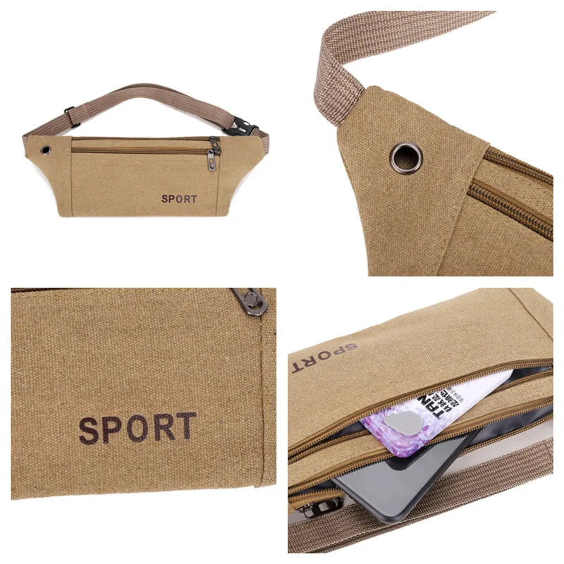 Women Canvas Waist Pack Zipper Waist Bag Lady Sling Chest Travel Belly Purse