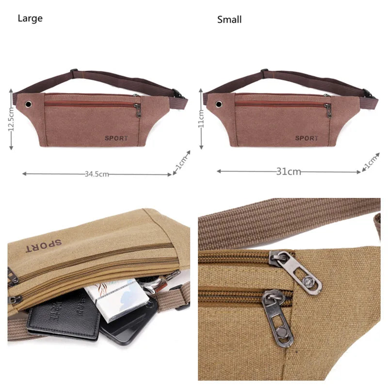 Women Canvas Waist Pack Zipper Waist Bag Lady Sling Chest Travel Belly Purse