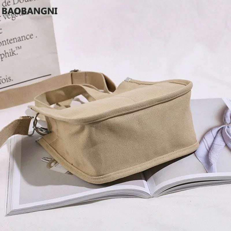Canvas Zipper Shoulder Bag Small Handbag Eco Crossbody Bag Vintage Purse