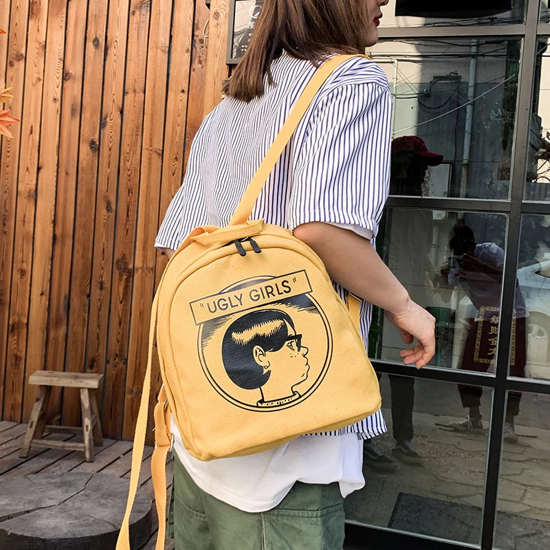 Canvas Mini Backpack with Cartoon Print for Young Girls