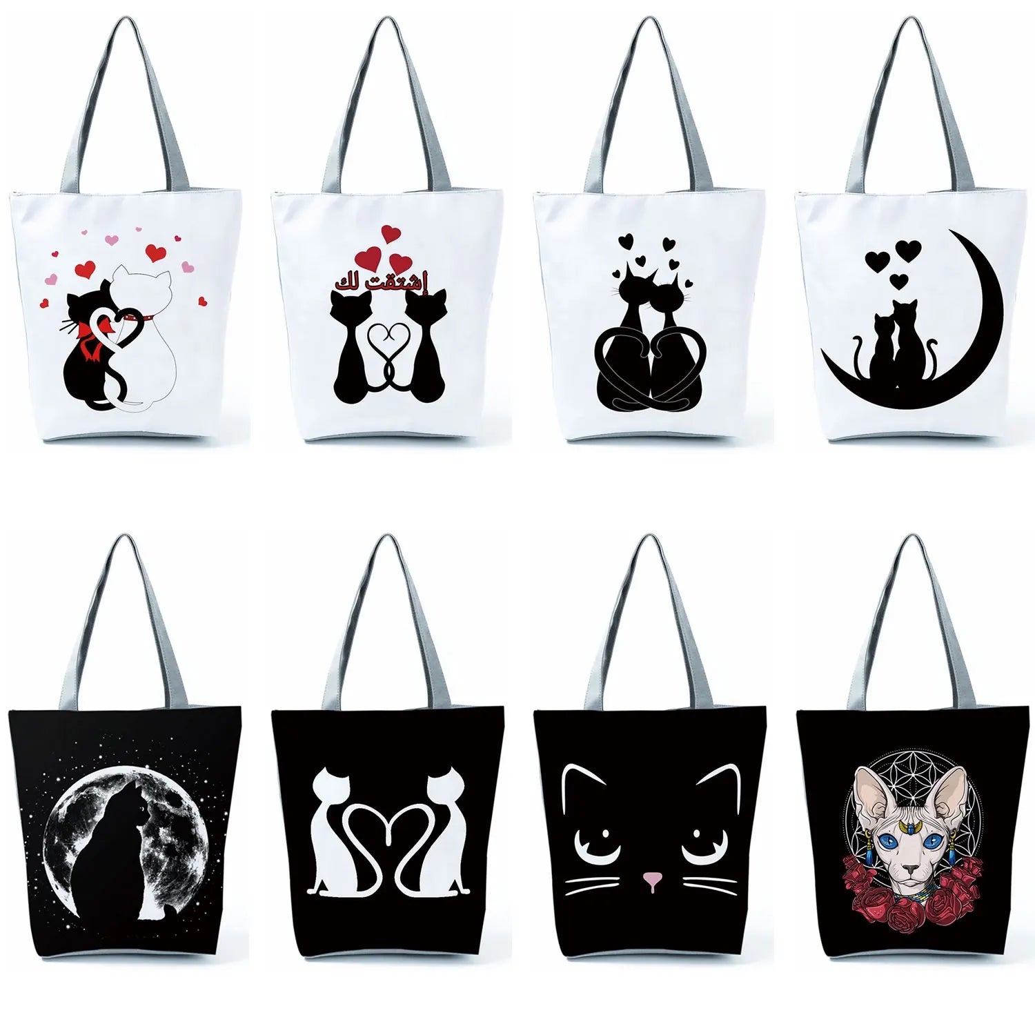 Women Cartoon Cat Handbags Shoulder Bag High Capacity Female Tote Print