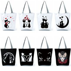 Women Cartoon Cat Handbags Shoulder Bag High Capacity Female Tote Print