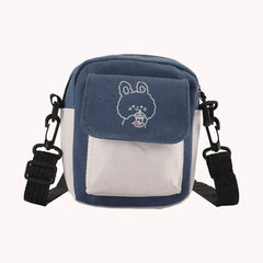 Women Cartoon Printed Canvas Shoulder Messenger Bag Hit Flap Purse