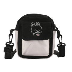 Women Cartoon Printed Canvas Shoulder Messenger Bag Hit Flap Purse