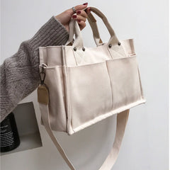 Casual Canvas Shoulder Bag with Exterior Pockets