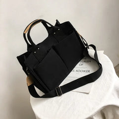 Women Casual Canvas Shoulder Bag Ladies Exterior Pockets Crossbody Bags Solid