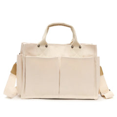 Women Casual Canvas Shoulder Bag Ladies Exterior Pockets Crossbody Bags Solid