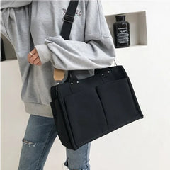 Casual Canvas Shoulder Bag with Exterior Pockets