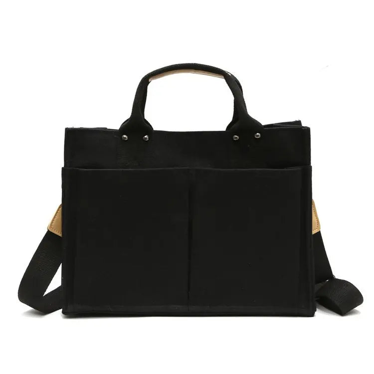 Casual Canvas Shoulder Bag with Exterior Pockets