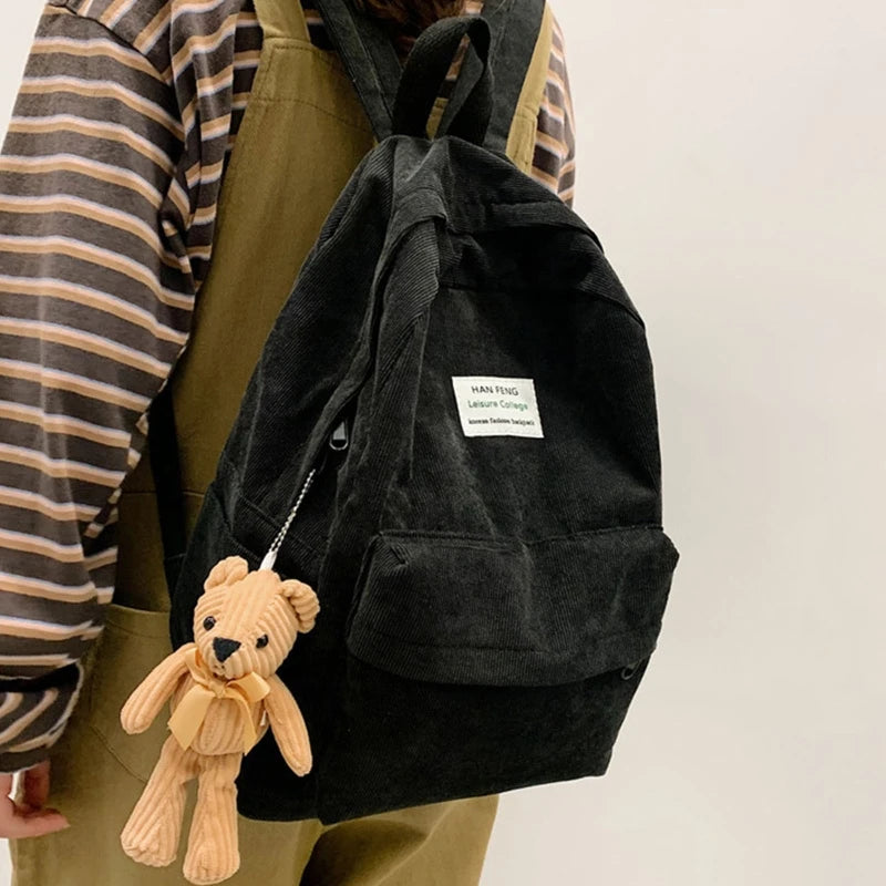 Women Corduroy Backpack School Bag Travel College Daypack Rucksack Handbags