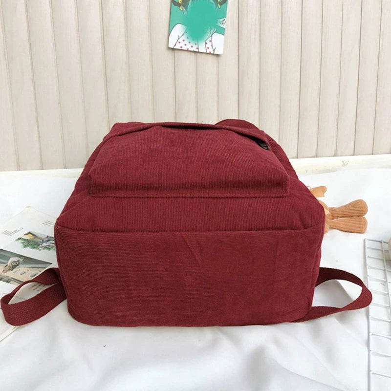 Women Corduroy Backpack School Bag Travel College Daypack Rucksack Handbags