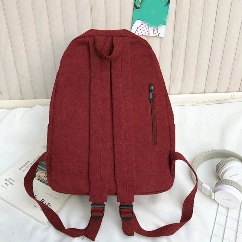 Women Corduroy Backpack School Bag Travel College Daypack Rucksack Handbags
