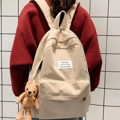 Casual Corduroy Backpack with Pendant School Bag