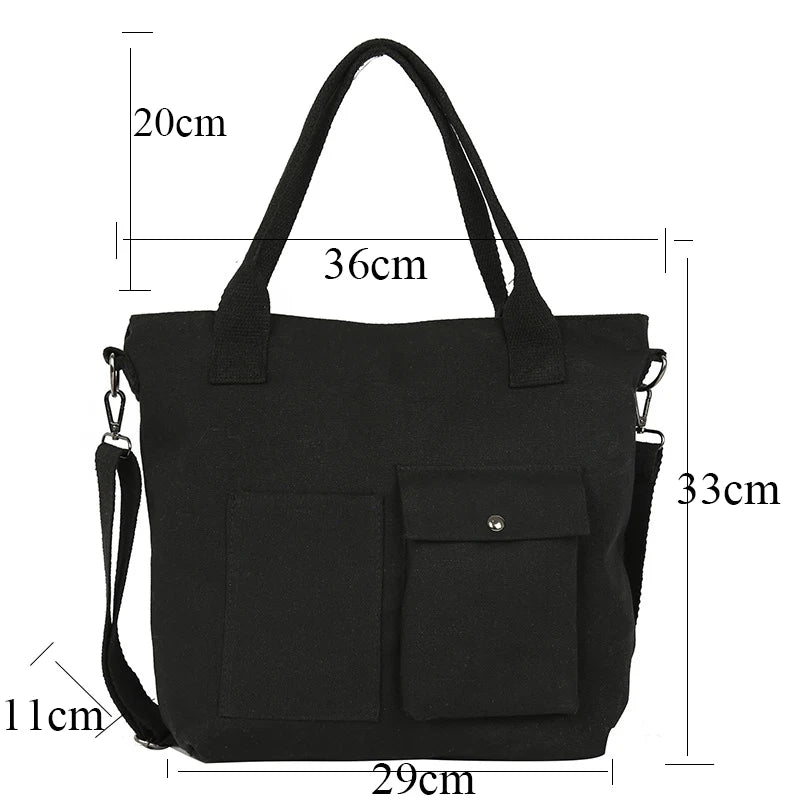 Canvas Retro Ladies Portable Eco Tote Bags Solid Color