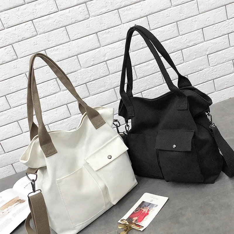 Canvas Retro Ladies Portable Eco Tote Bags Solid Color