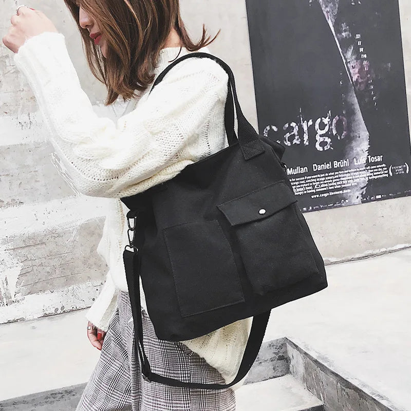 Canvas Retro Ladies Portable Eco Tote Bags Solid Color