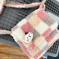Women Plush Shoulder Bag Small Messenger Bag Zipper Purse Ladies Crossbody Bag