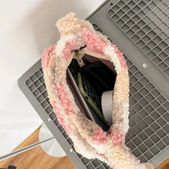 Women Plush Shoulder Bag Small Messenger Bag Zipper Purse Ladies Crossbody Bag