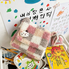 Women Plush Shoulder Bag Small Messenger Bag Zipper Purse Ladies Crossbody Bag
