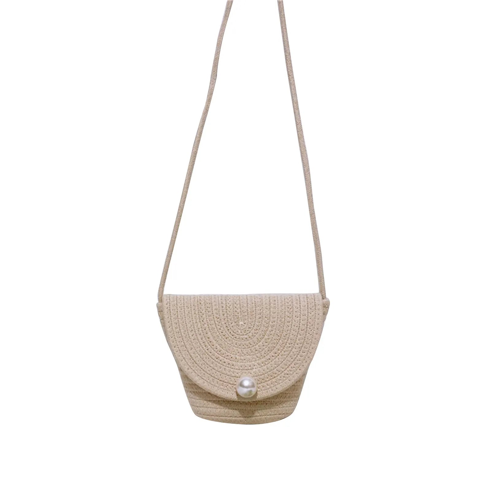 Women Casual Solid Braided Crossbody Bag with Pearl/Bow Decoration