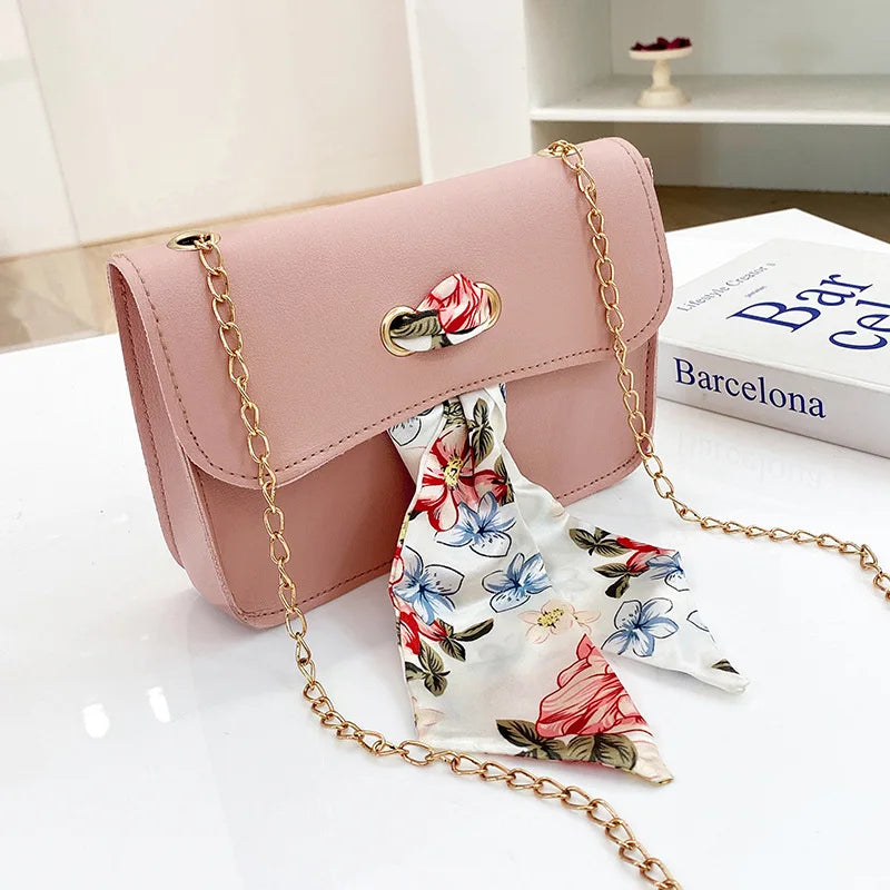 Small Shoulder Bags with Silk Scarf for Women