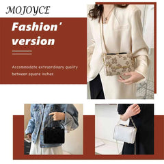 Women Classic Woven Fabric Handbag Lady Casual Small Tote Shoulder Bag