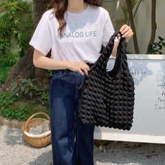 Women Cloud Shoulder Bag Soft Fabric Handbag Casual Canvas Tote Shopping Purse