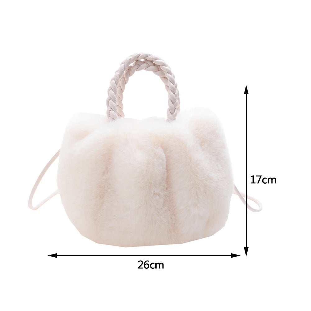 Plush Winter Crossbody Bag Soft Fluffy Handbag Woven Handle Clutch Purse