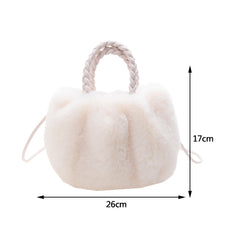Soft Plush Women Clutch Handbag Woven Handle Winter Purse