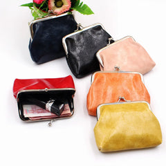 Women Coin Purse Oil Wax PU Leather Wallet 4 Inch Buckle Mini Wallet Coin Bag