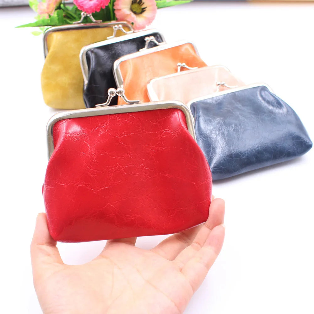 Women Coin Purse Oil Wax PU Leather Wallet 4 Inch Buckle Mini Wallet Coin Bag