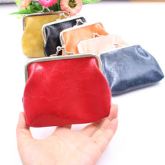 Women Coin Purse Oil Wax PU Leather Wallet 4 Inch Buckle Mini Wallet Coin Bag