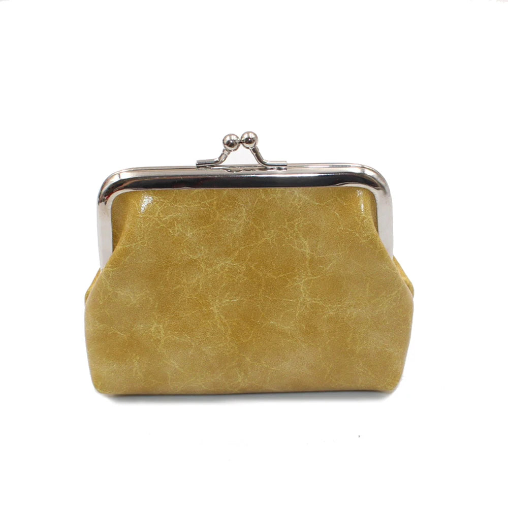 Women Coin Purse Oil Wax PU Leather Wallet 4 Inch Buckle Mini Wallet Coin Bag