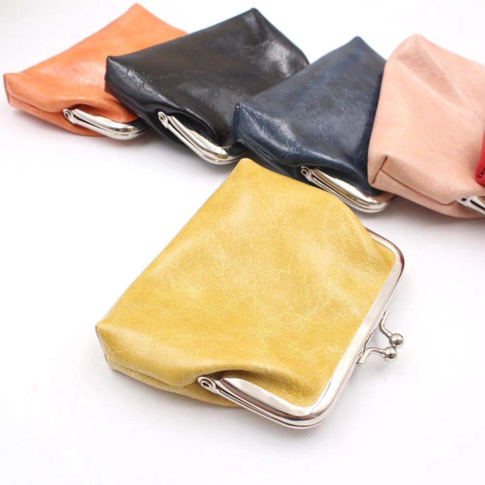 Women Coin Purse Oil Wax PU Leather Wallet 4 Inch Buckle Mini Wallet Coin Bag