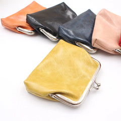 Women Coin Purse Oil Wax PU Leather Wallet 4 Inch Buckle Mini Wallet Coin Bag