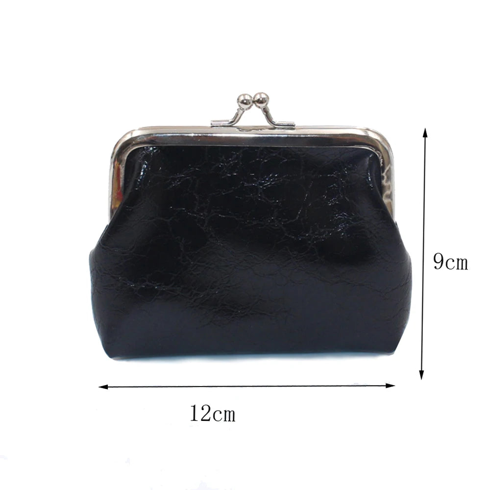 Women Coin Purse Oil Wax PU Leather Wallet 4 Inch Buckle Mini Wallet Coin Bag
