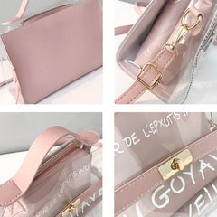Women Transparent Handbag Letters Printed Shoulder Bag