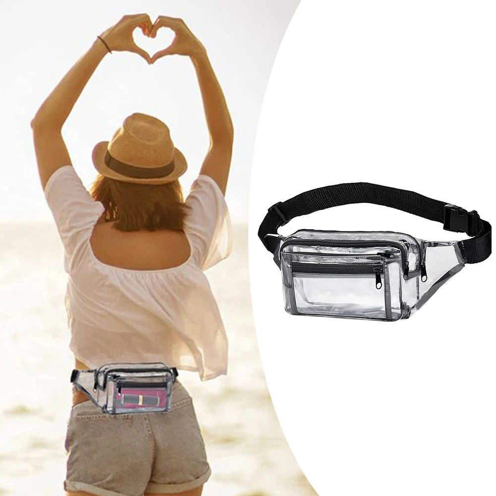 Women Concert Fanny Pack Phone Holder PVC Belt Bag Waterproof Camping Running