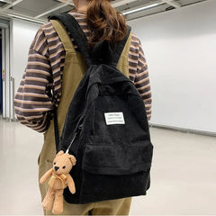 Corduroy Backpack High School College Students Book Bag Retro Female Backpacks