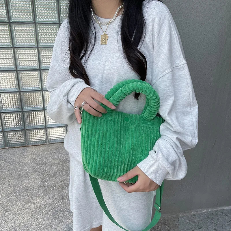 Women Corduroy Canvas Shoulder Bag Eco Cloth Handbag Tote Grocery Reusable