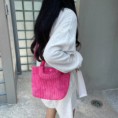 Women Corduroy Canvas Shoulder Bag Eco Cloth Handbag Tote Grocery Reusable