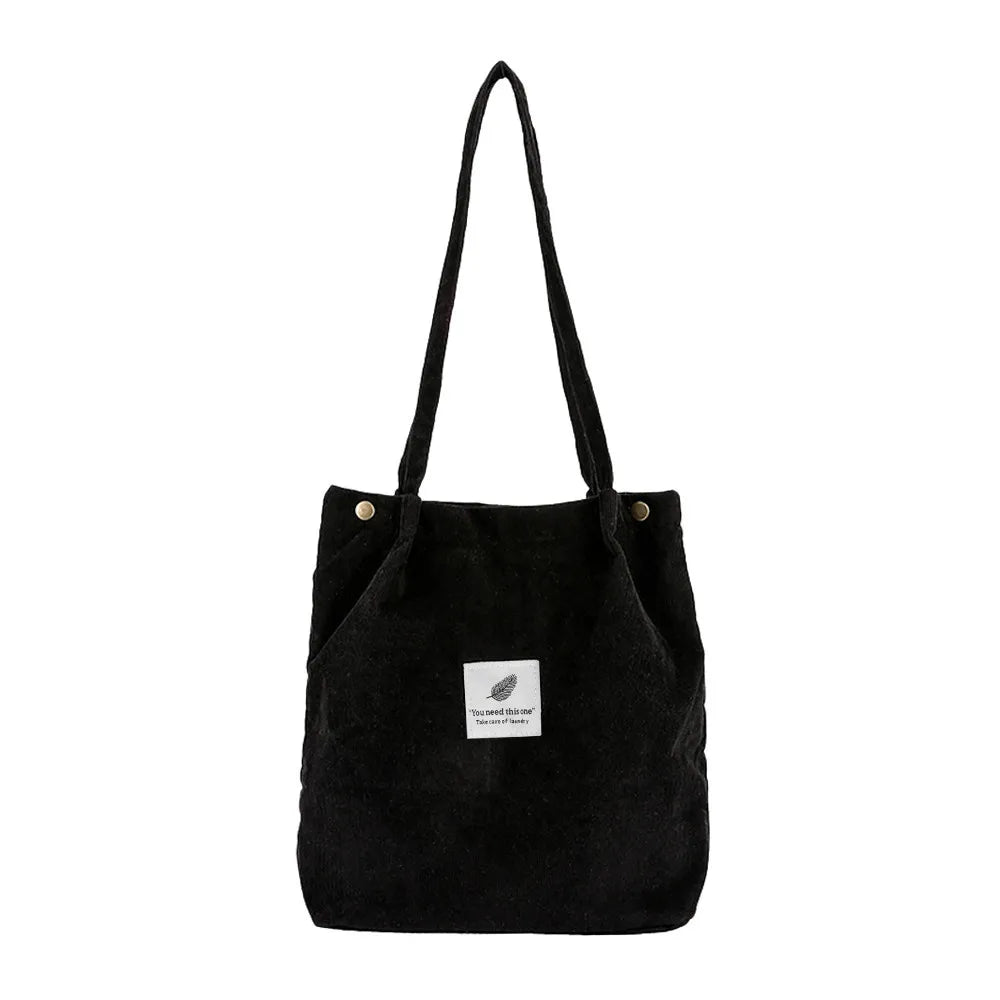 Women Corduroy Canvas Tote Handbag Reusable Shoulder Bag Girls Casual Shopping
