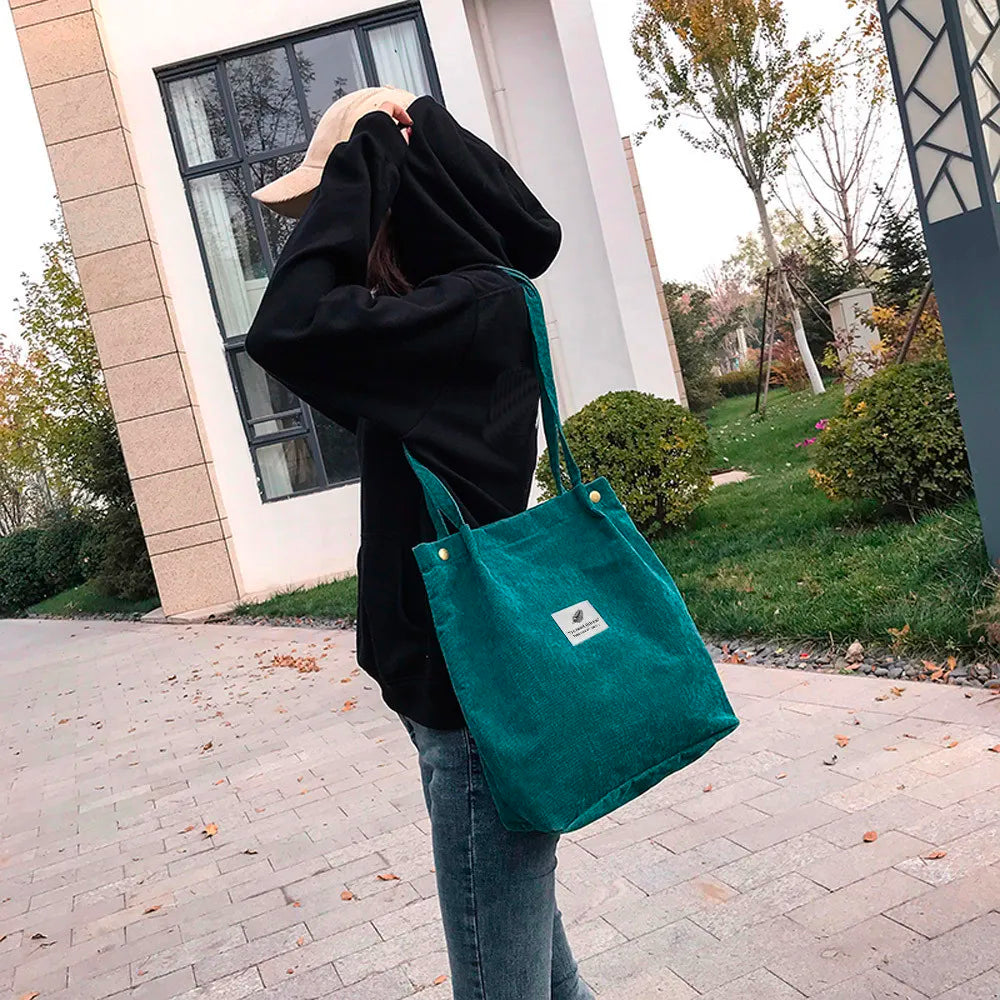 Women Corduroy Canvas Tote Handbag Reusable Shoulder Bag Girls Casual Shopping