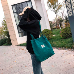 Women Corduroy Canvas Tote Handbag Reusable Shoulder Bag Girls Casual Shopping