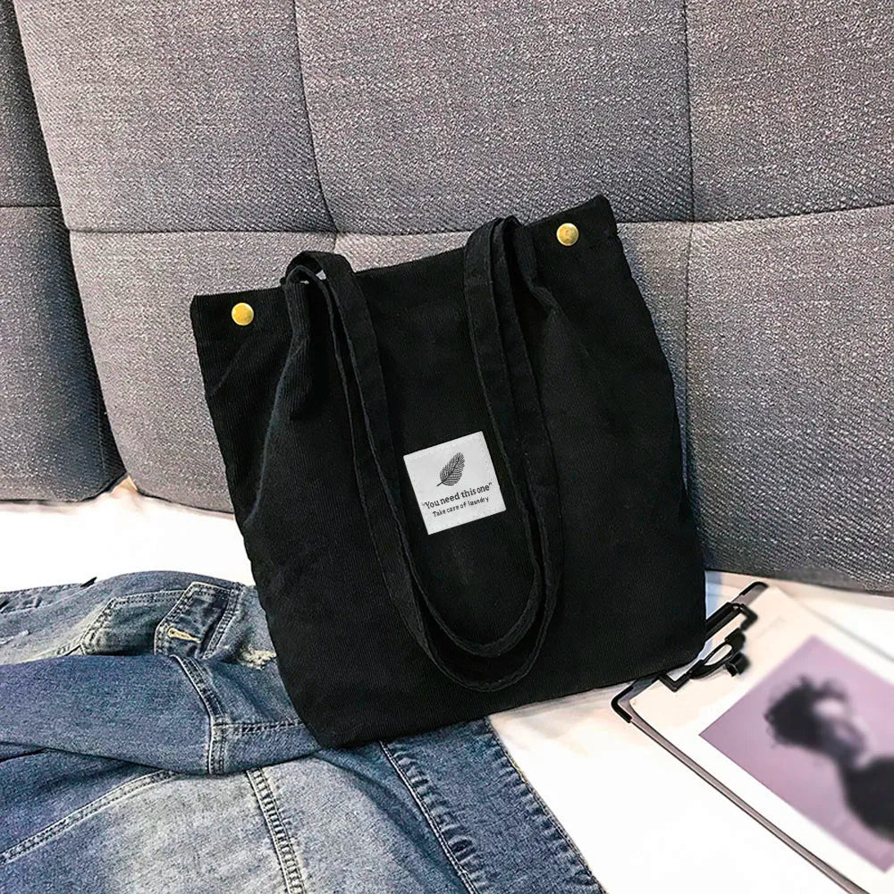 Women Corduroy Canvas Tote Handbag Reusable Shoulder Bag Girls Casual Shopping