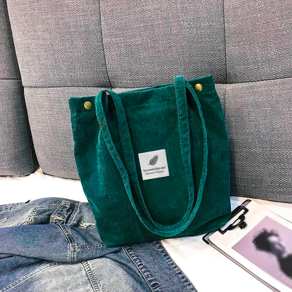 Women Corduroy Canvas Tote Handbag Reusable Shoulder Bag Girls Casual Shopping