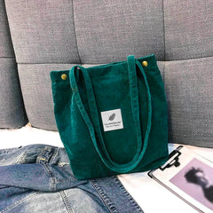 Women Corduroy Canvas Tote Handbag Reusable Shoulder Bag Girls Casual Shopping