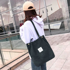 Women Corduroy Canvas Tote Handbag Reusable Shoulder Bag Girls Casual Shopping