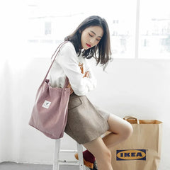 Corduroy Canvas Shoulder Bag Eco-Friendly Storage Handbag